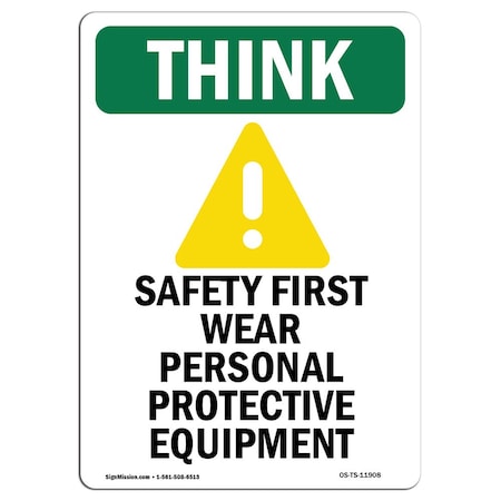 OSHA THINK Sign, Wear Personal W/ Symbol, 5in X 3.5in Decal